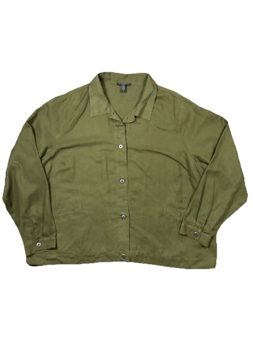 Eileen Fisher Army Green XL Classic Shacket Women’s Minimalist Cottagecore Boho
